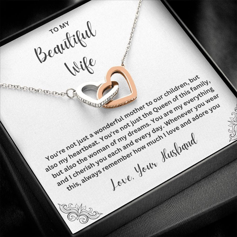 To My Wife, My Heartbeat - Interlocking Hearts Necklace