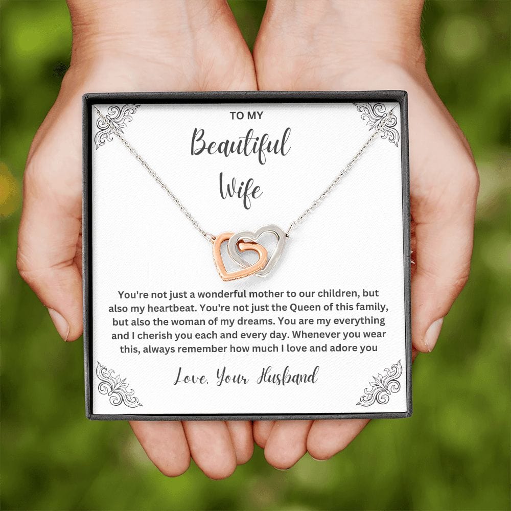 To My Wife, My Heartbeat - Interlocking Hearts Necklace