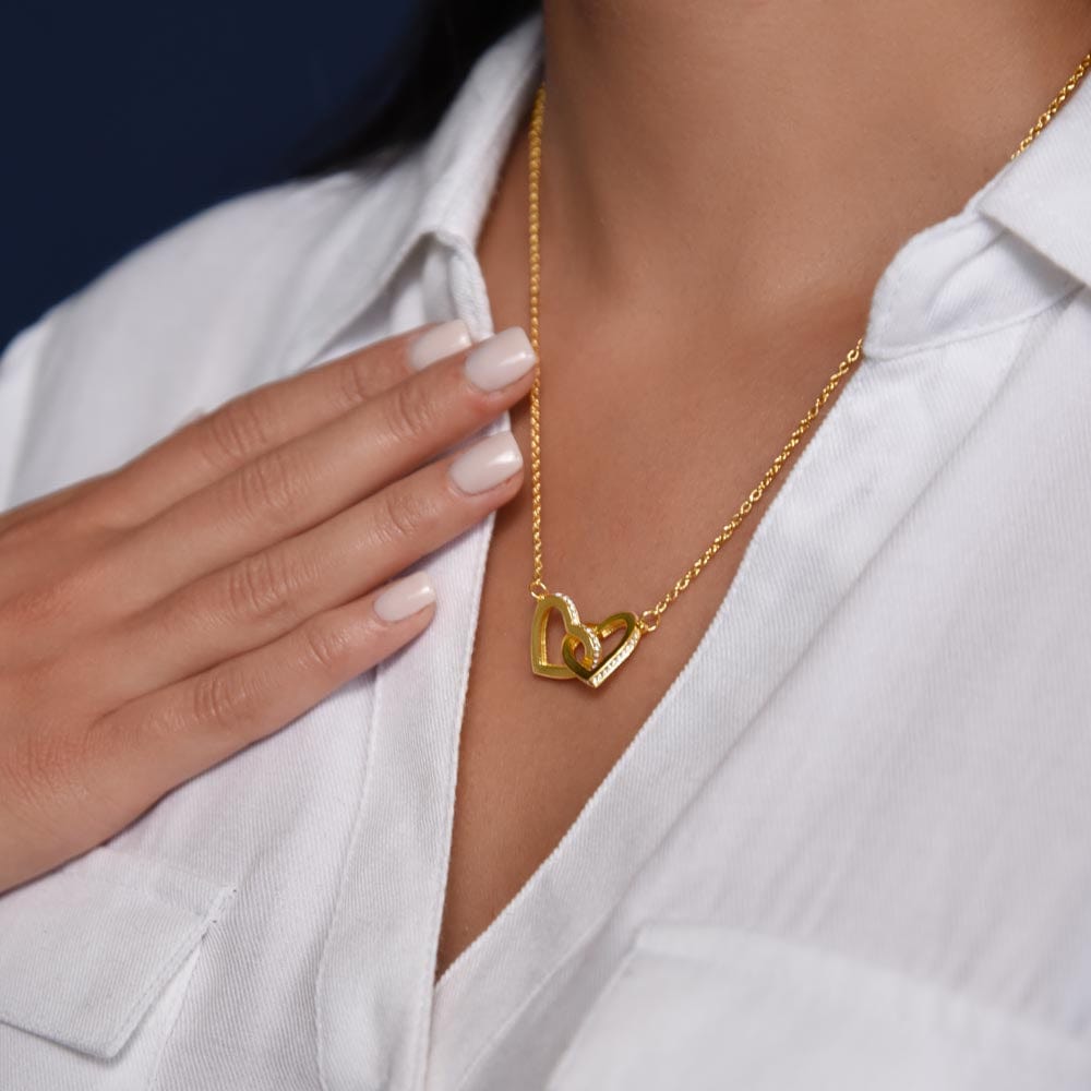 Aliyannah™ Interlocking Hearts Necklace - 18k Yellow Gold/14k White Gold Finish