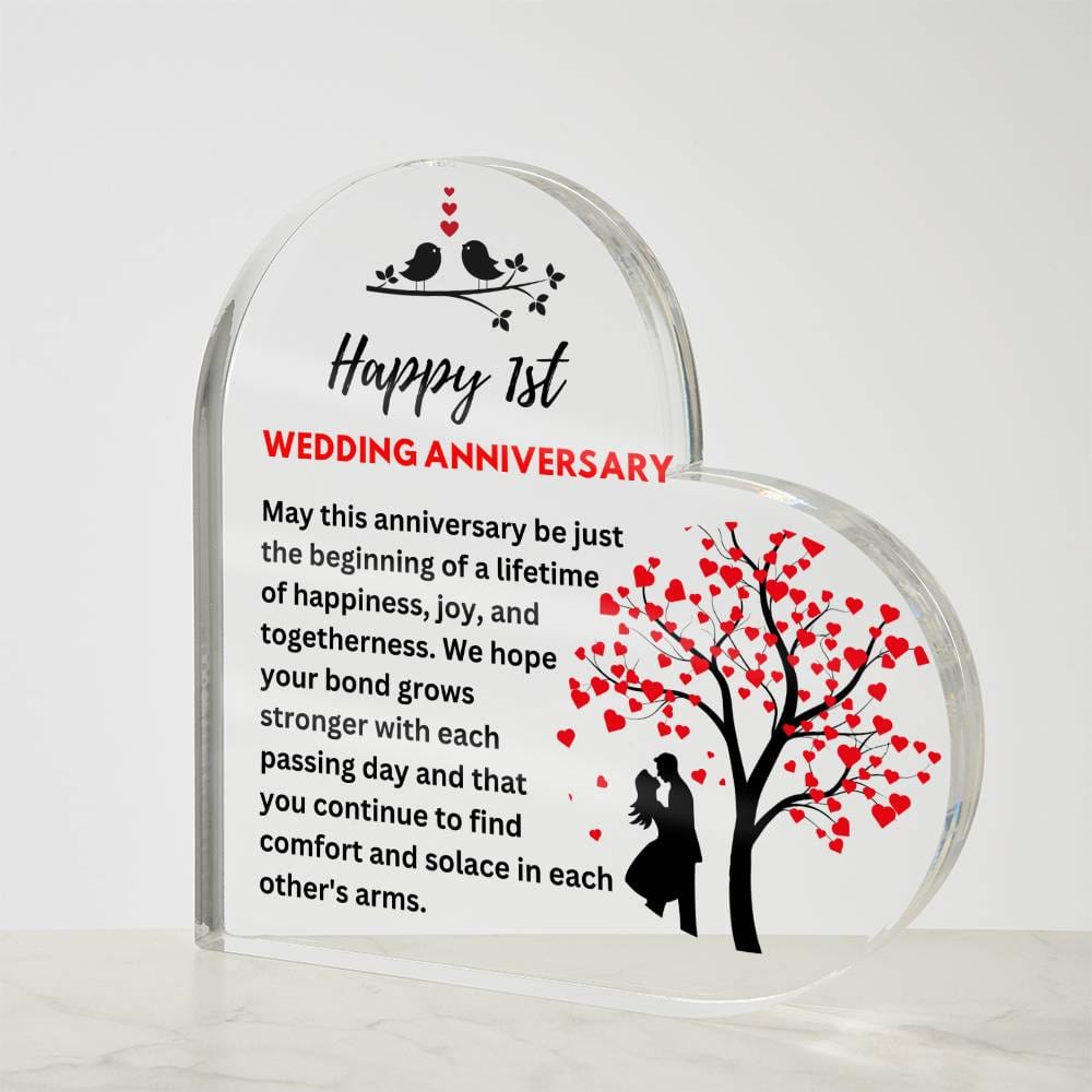 Happy 1st Anniversary - Printed Heart Shaped Acrylic Plaque