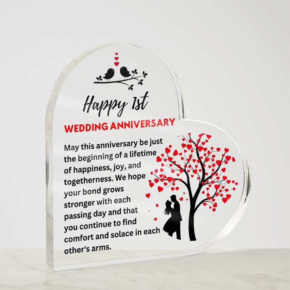 Happy 1st Anniversary - Printed Heart Shaped Acrylic Plaque