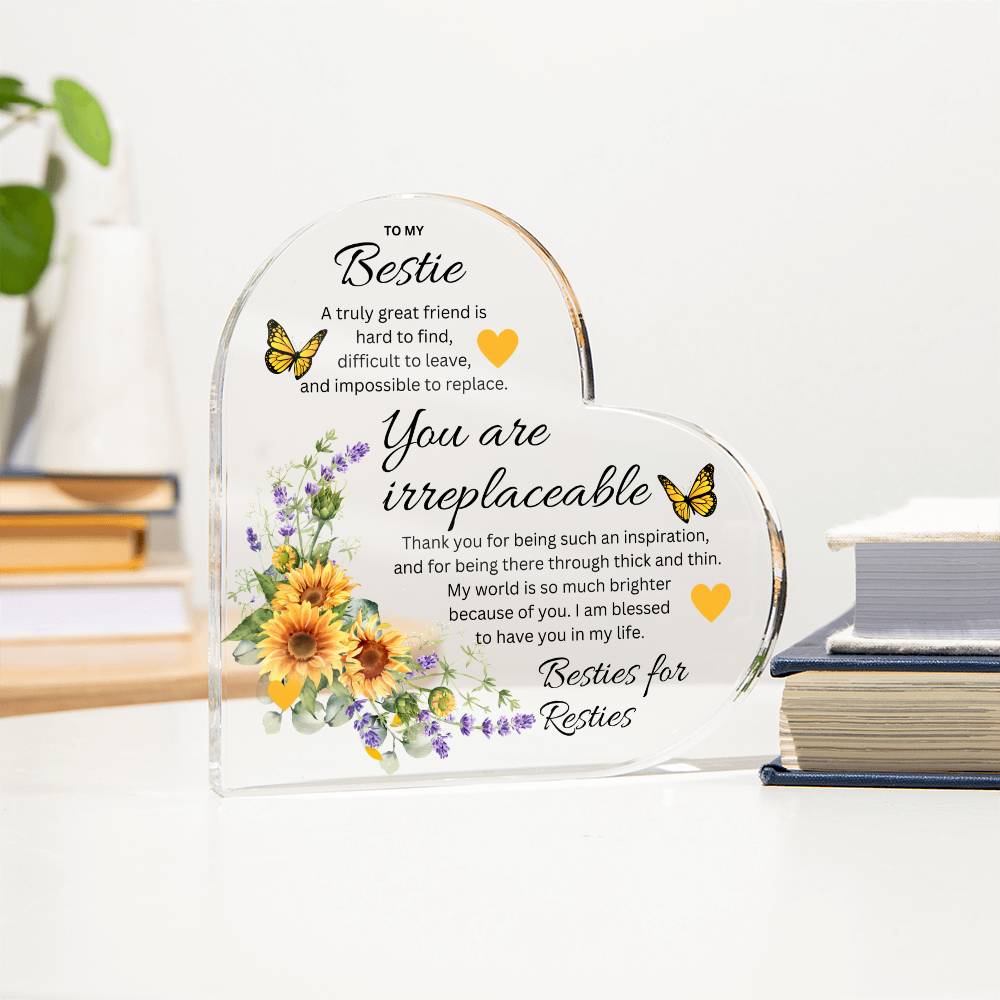 To My Best Friend, You Are Irreplaceable - Printed Heart Shaped Acrylic Plaque