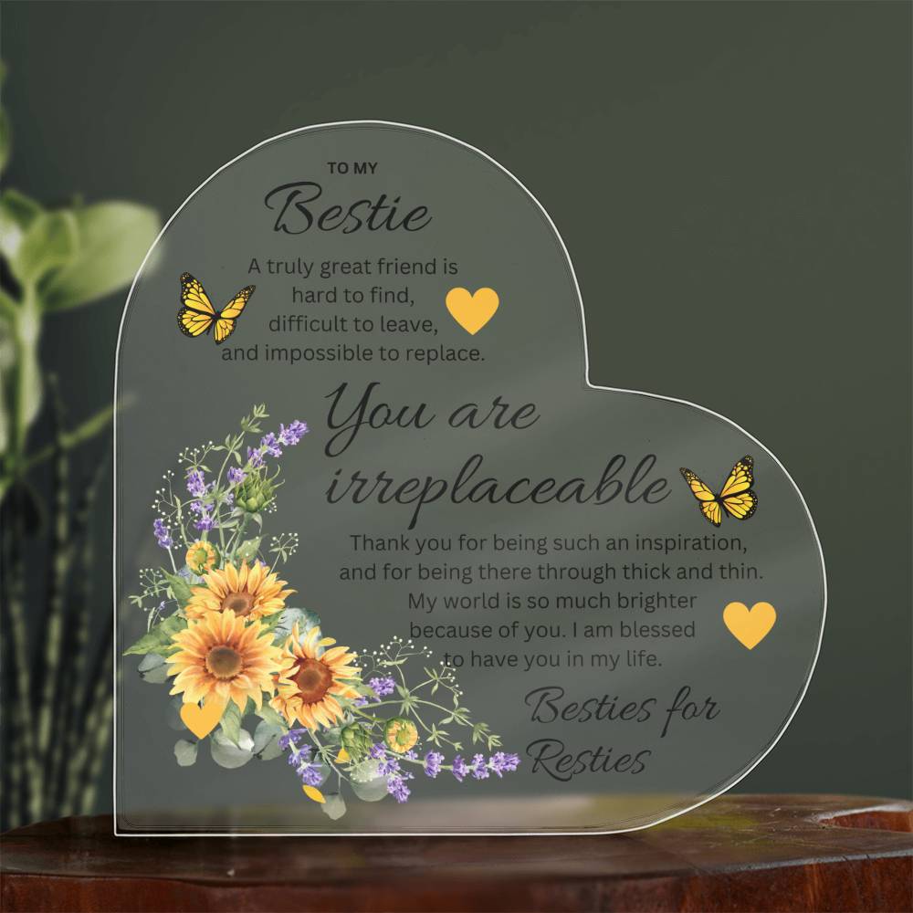 To My Best Friend, You Are Irreplaceable - Printed Heart Shaped Acrylic Plaque