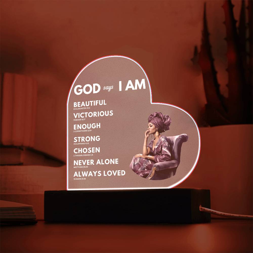 I Am Who God Says I Am - Printed Heart Acrylic Light