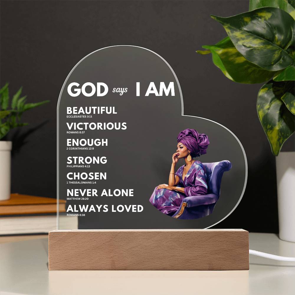I Am Who God Says I Am - Printed Heart Acrylic Light