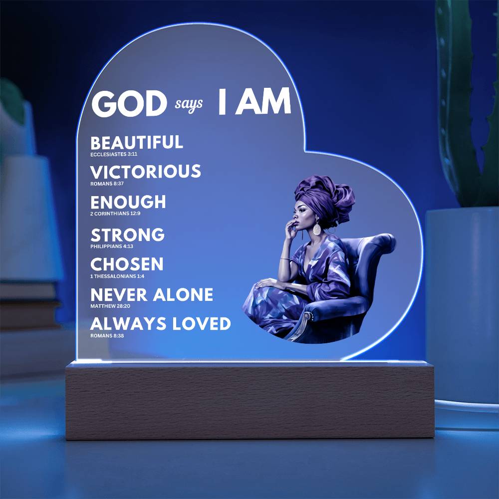 I Am Who God Says I Am - Printed Heart Acrylic Light