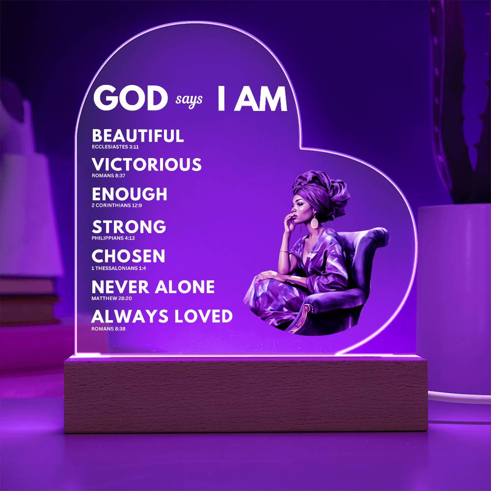 I Am Who God Says I Am - Printed Heart Acrylic Light