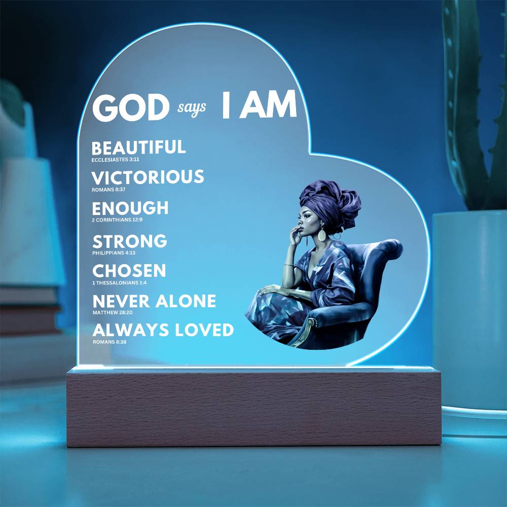 I Am Who God Says I Am - Printed Heart Acrylic Light