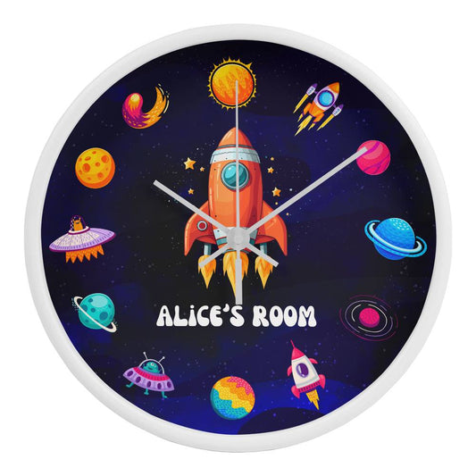 Outer Space - Personalised Wood Frame 10” Clock for Kids