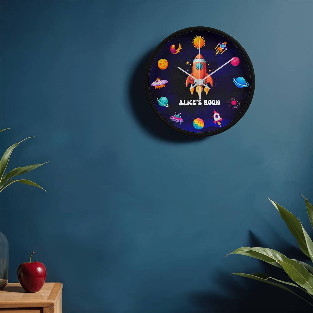 Outer Space - Personalised Wood Frame 10” Clock for Kids