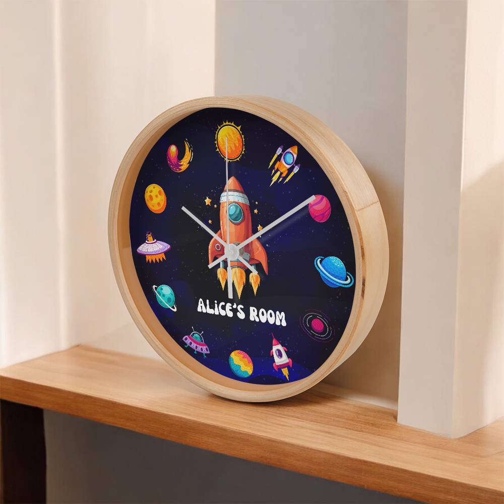 Outer Space - Personalised Wood Frame 10” Clock for Kids