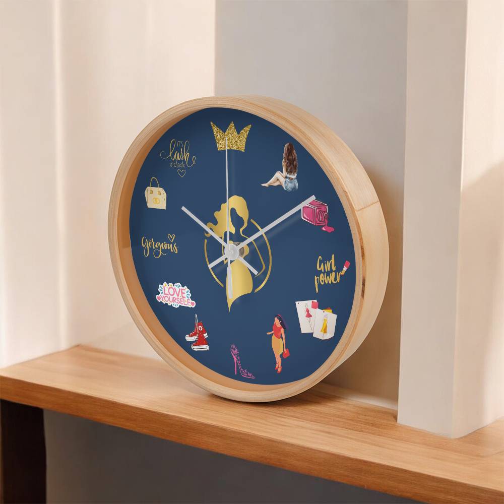 Fashion Girl - Wood Frame 10” Wall Clock