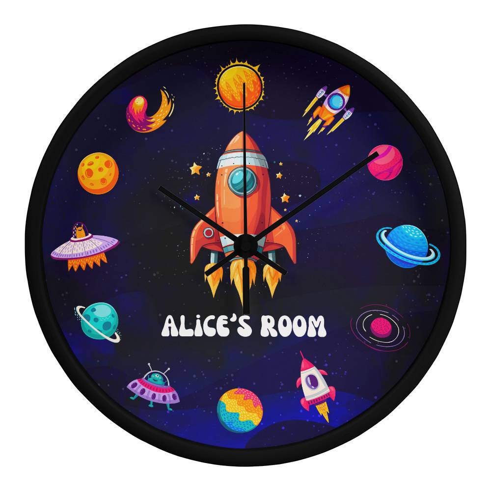 Outer Space - Personalised Wood Frame 10” Clock for Kids