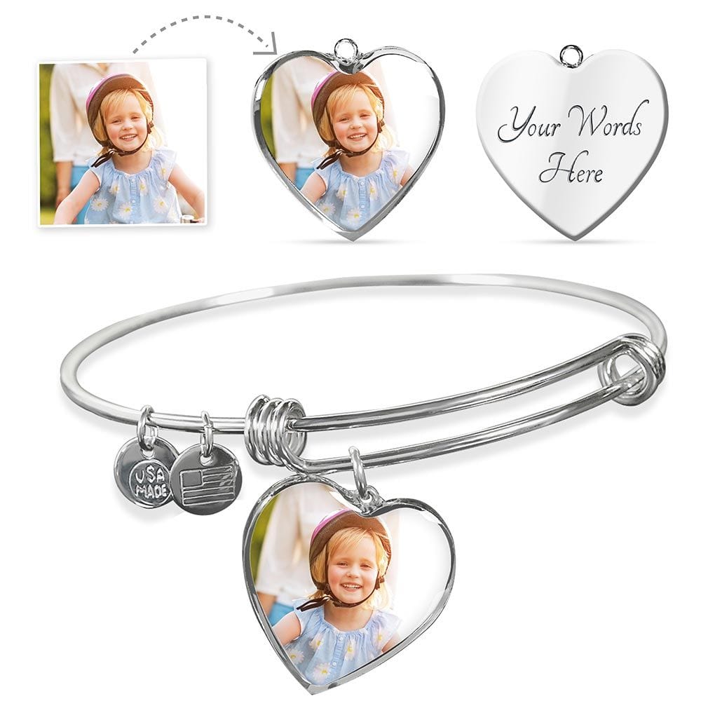 Daughter Bracelet - Photo Upload Heart Bangle with Message Card