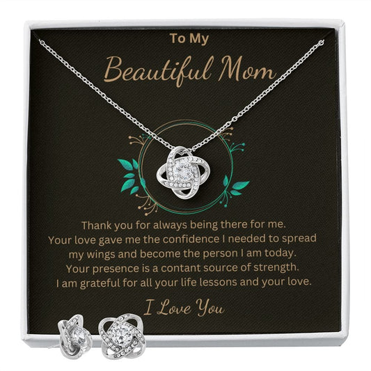 To My Beautiful Mom, Love Knot Earring & Necklace Set!