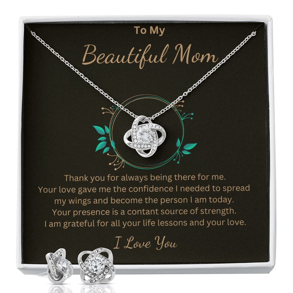 To My Beautiful Mom, Love Knot Earring & Necklace Set!