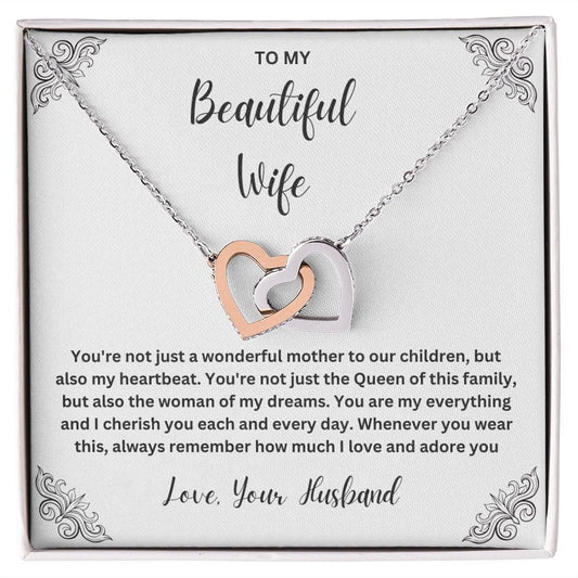 To My Wife, My Heartbeat - Interlocking Hearts Necklace