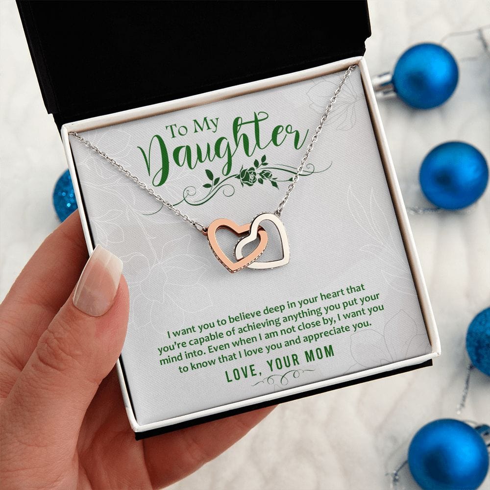 To My Daughter, Love Your Mom - Interlocking Hearts Necklace