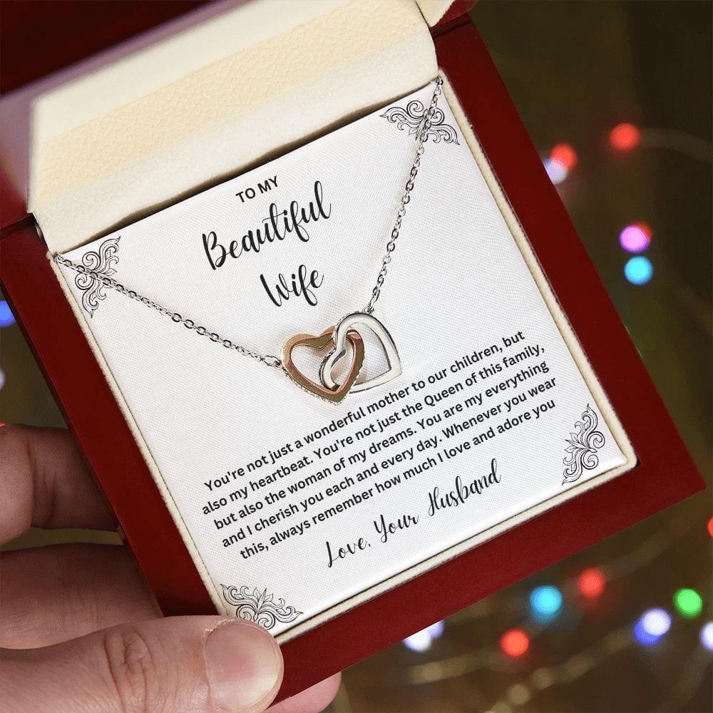 To My Wife, My Heartbeat - Interlocking Hearts Necklace