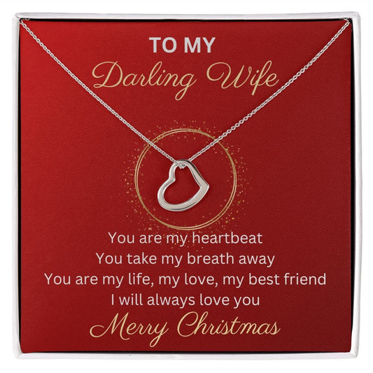 To My Darling Wife - Merry Christmas, Delicate Heart Necklace