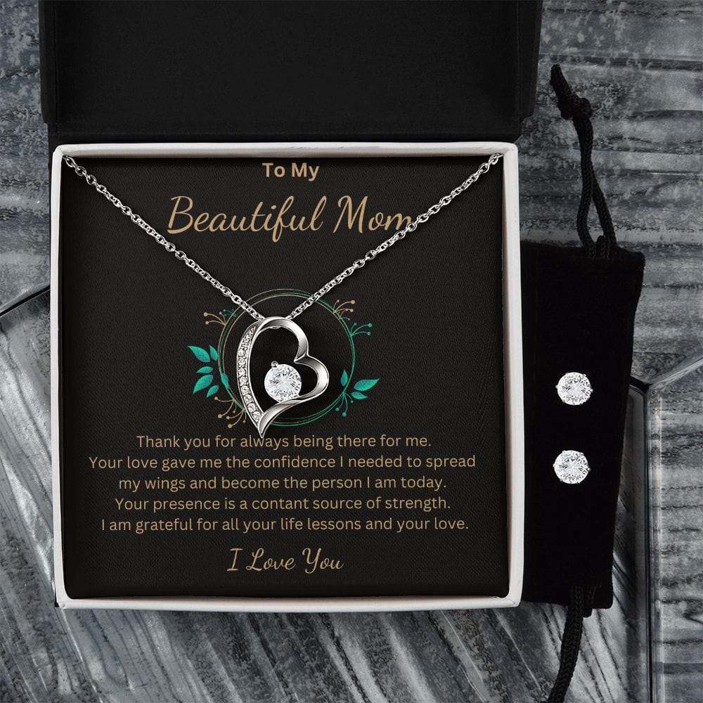 To My Beautiful Mom - Forever Love Necklace & Earrings Set