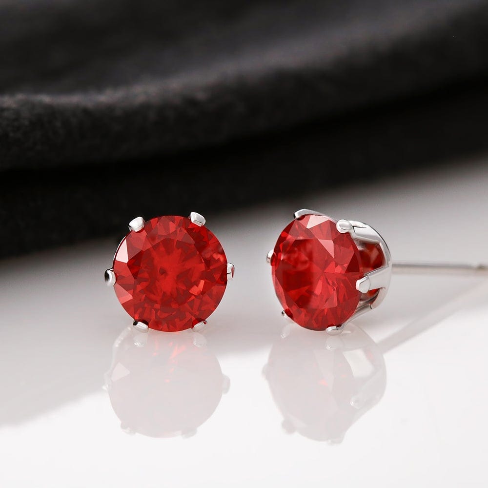 14K White Gold Red Cubic Zirconia Earrings